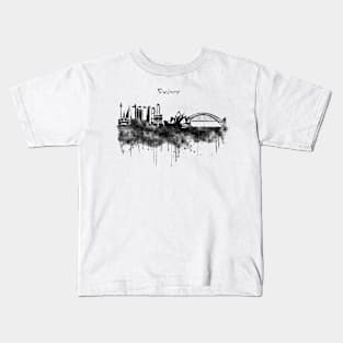 Sydney Black and White Watercolor Skyline Kids T-Shirt